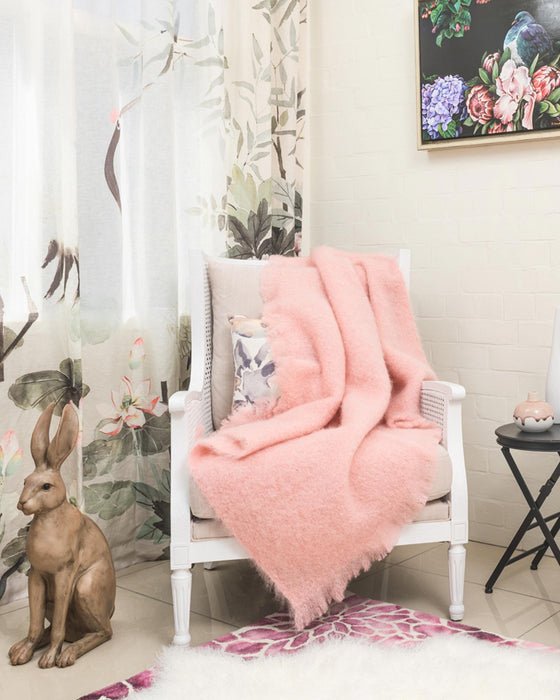 Dusk pink mohair chair throw in New Zealand