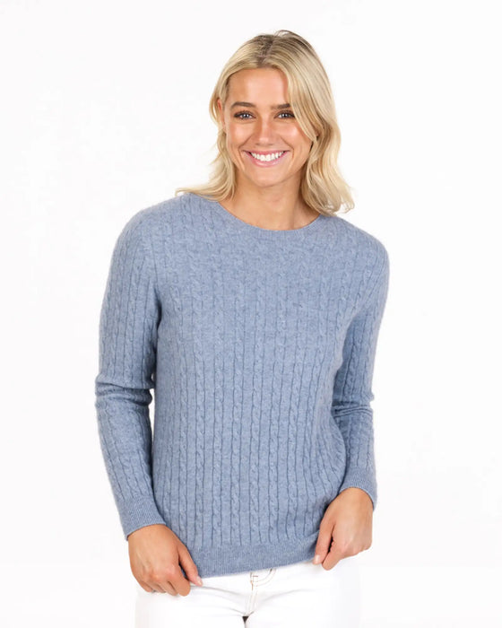NB885 womens cable knit sweater crystal blue