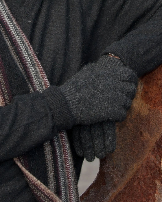 Charcoal grey knitted possum merino wool gloves
