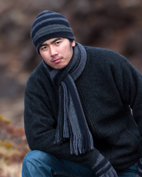 Native World Navy Black Blue Multi Stripe Scarf - NX205