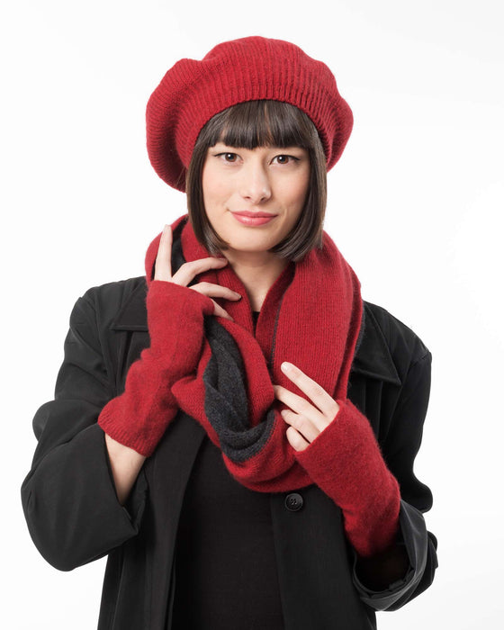 possum merino wool handwarmers in berry red