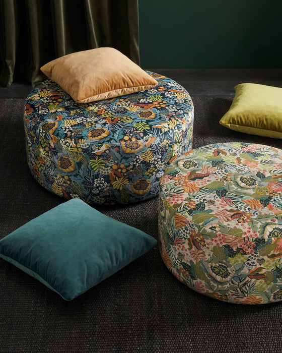 Picton velvet fabric round ottoman