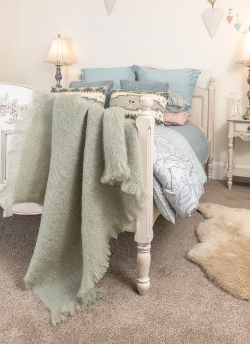 Sage green mohair throw blanket New Zealand made
