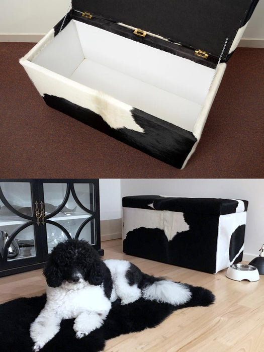 Storage Ottoman Australia in Cowhide 90x50x45cm