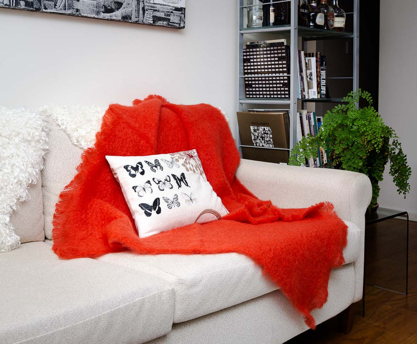 Hibiscus Orange Mohair Chair Throw