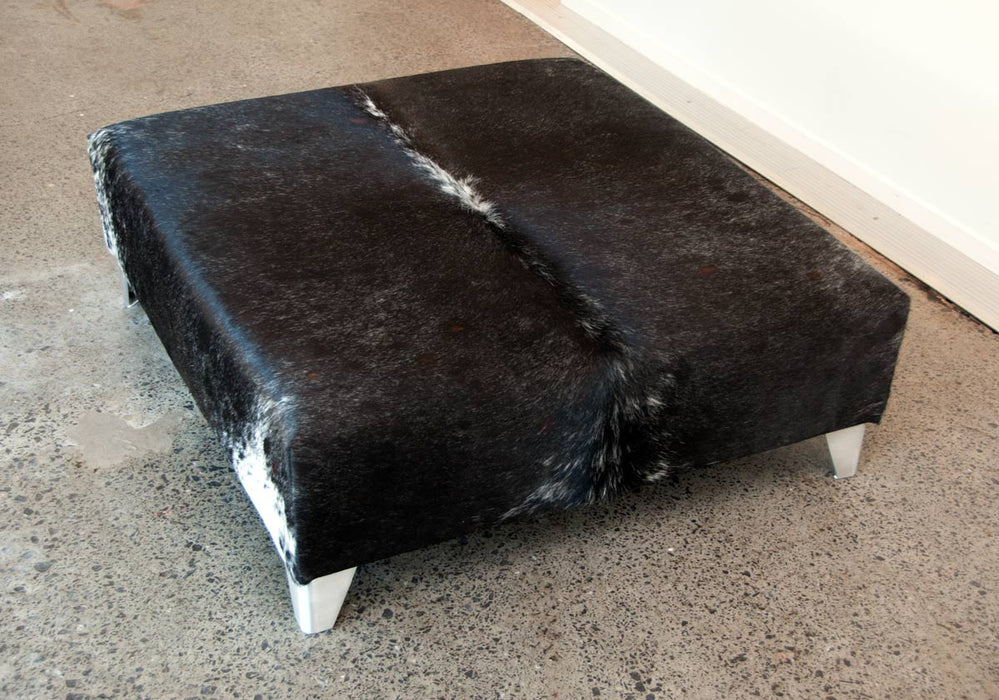 Charcoal grey square cowhide ottoman NZ made