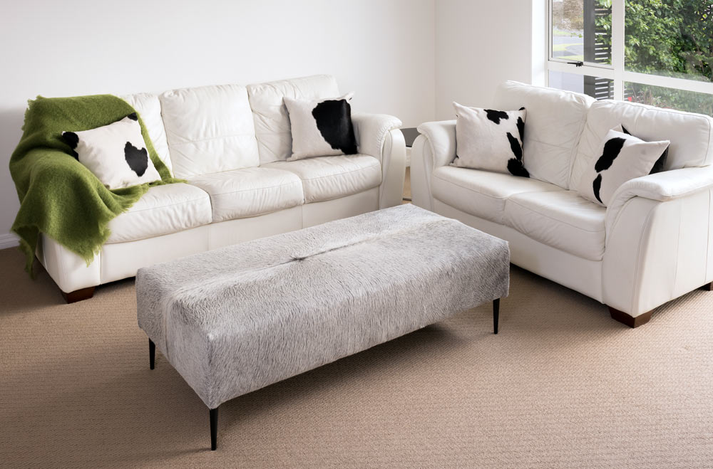 Cowhide Ottoman Australia with Borsari Matte Black Metal Legs