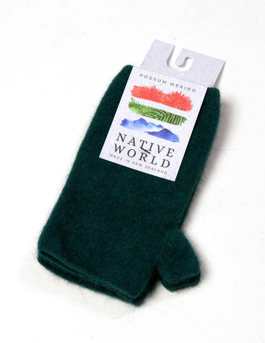 NX553 possum merino hand warmers jade green