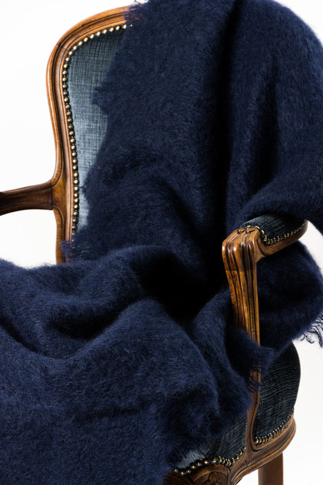 Navy Blue Mohair Chair Throw