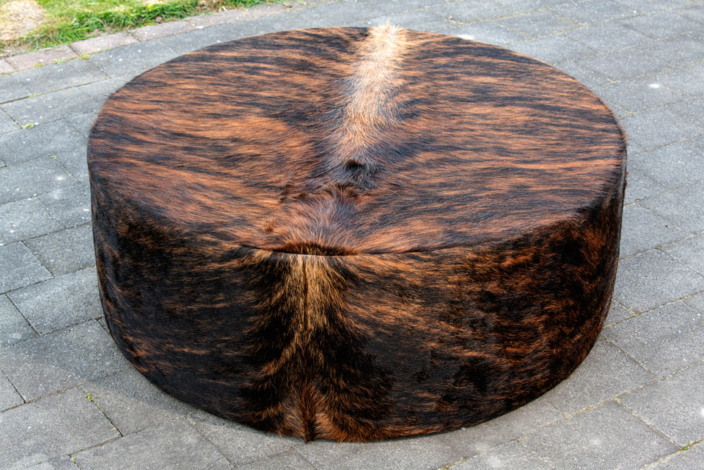 Cowhide Ottoman Round Deep Dark Exotic Brindle
