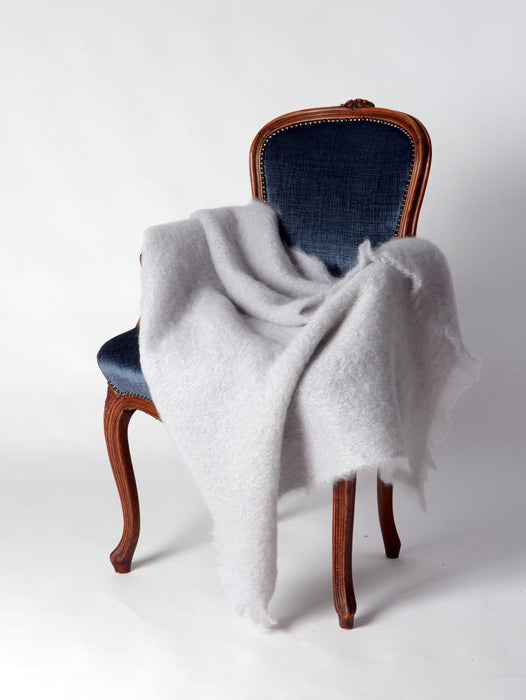 Silver Light Grey Mohair Throw Blanket