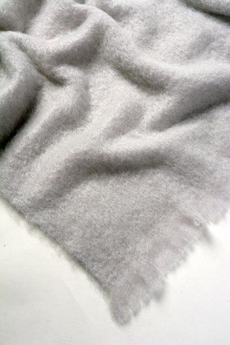 Silver Light Grey Mohair Throw Blanket