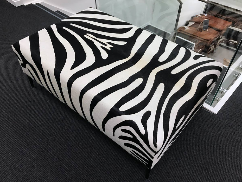 Zebra cowhide ottoman furniture with black metal legs