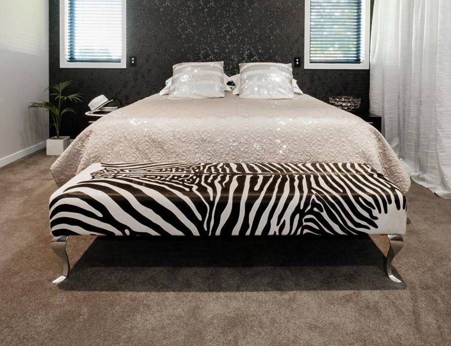 Bed end zebra print cowhide ottoman NZ