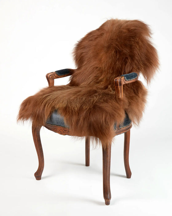 A long-wool Icelandic sheepskin in chestnut brown