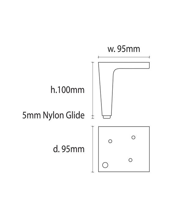 Borsari Aluminium Ottoman Legs 10cm Tall - Specs