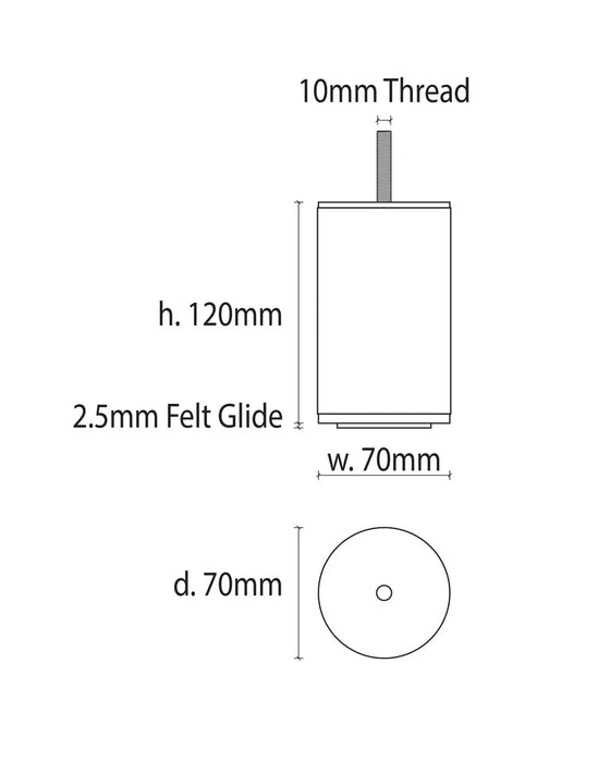 Bravo Round Profile Ottoman Furniture Legs 12cm Tall - Specs