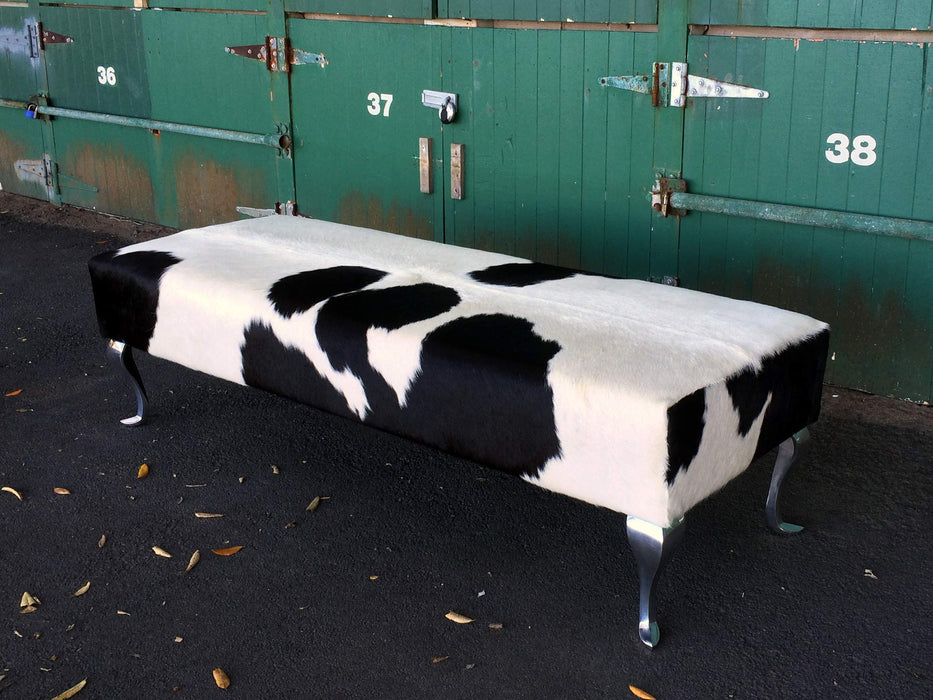 Cowhide bench ottoman black & white