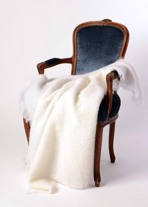 Mohair Throw Australia  - Dove White Mohair Chair Throw by Windermere