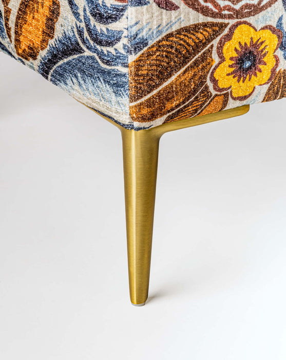 Laurie Manuka velvet fabric ottoman gold legs