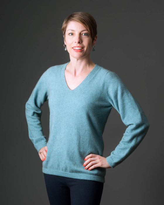 Topaz Women's Vee-Neck Merino Wool Sweater - NB396