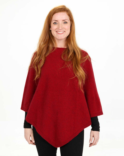 Native World Berry Red Women's Poncho Cape in Possum Merino Wool - NB698