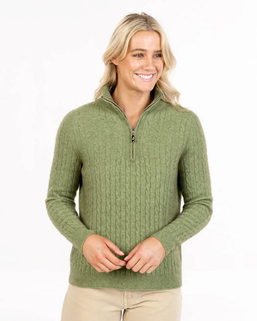 NB900 womens cable knit possum merino sweater green