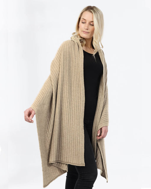 NE860 possum merino wool ribbed wrap in natural beige