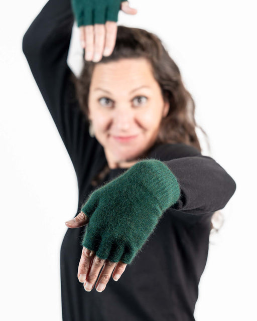 NX103 possum merino fingerless gloves jade green