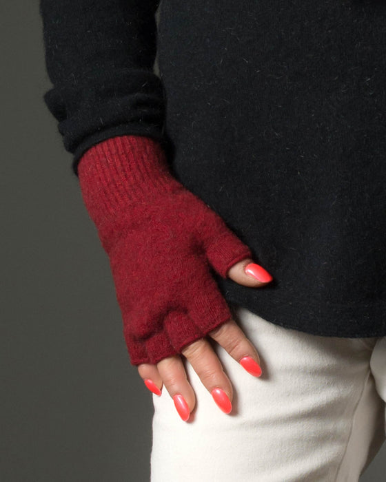 Berry Red #2 Unisex Fingerless Gloves Possum Merino Wool - NX103