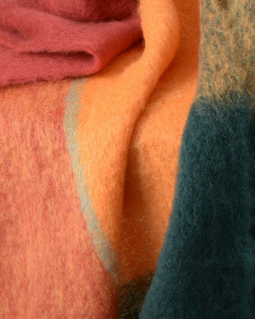 NZ Picasso Red Orange Green Check Mohair Blanket