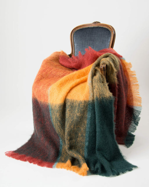 NZ Picasso Red Orange Green Check Mohair Blanket