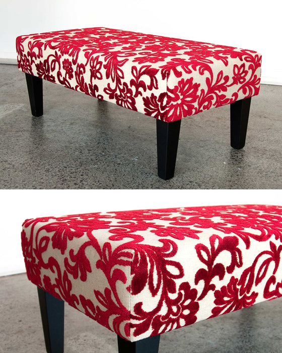 Velvet floral fabric upholstered ottoman