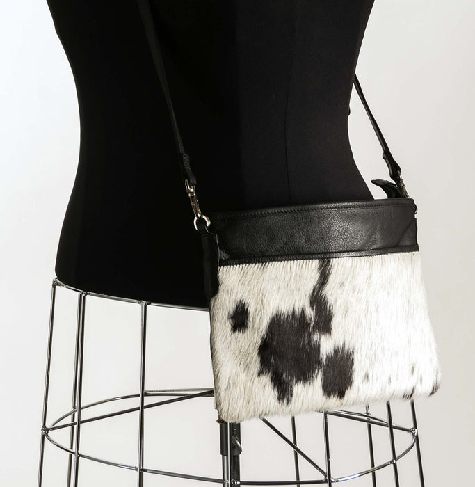 Cross-Body Handbag in black and white cowhide #13