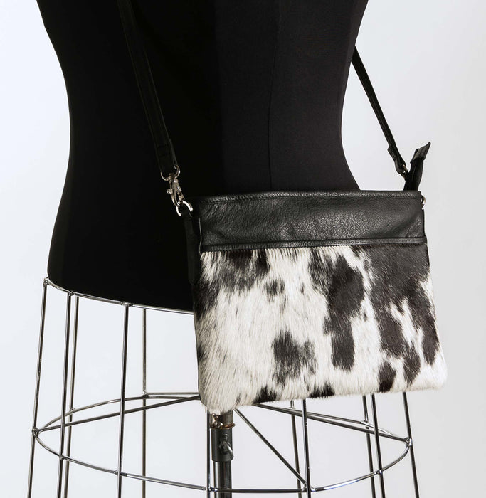 Black & White Cross-Body Cowhide Handbag #14