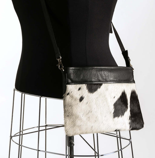 Cross-Body Handbag in black and white cowhide #7