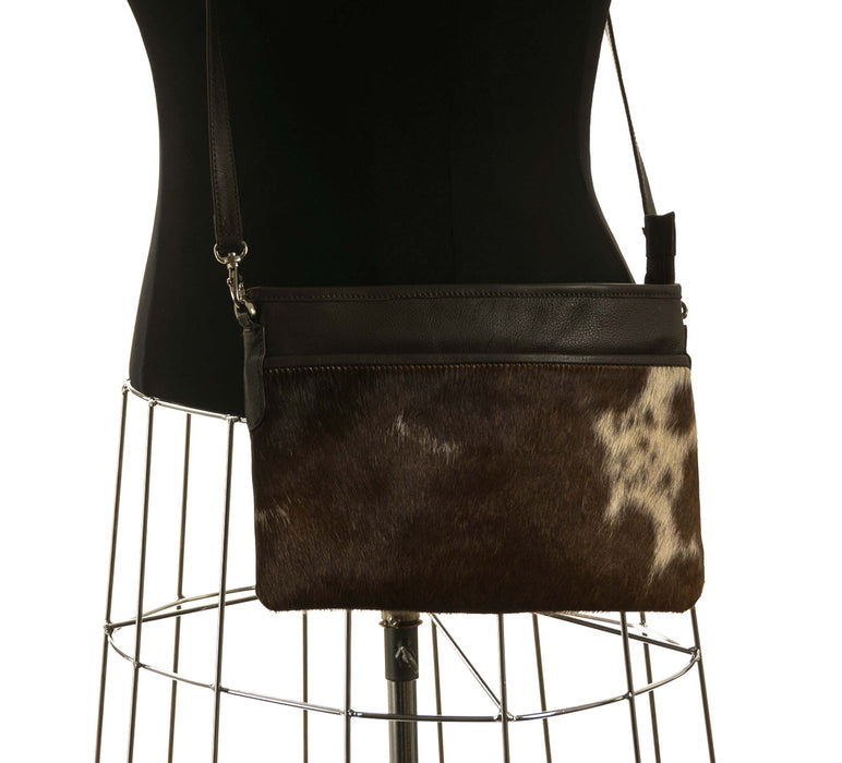 Chocolate & White Cross-Body Cowhide Handbag #11