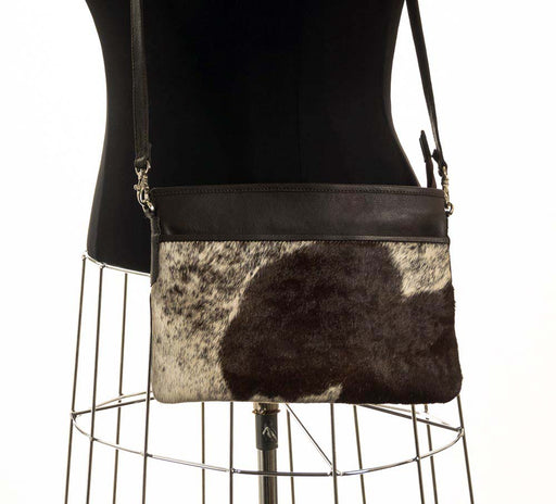 Chocolate & White Cross-Body Cowhide Handbag #15