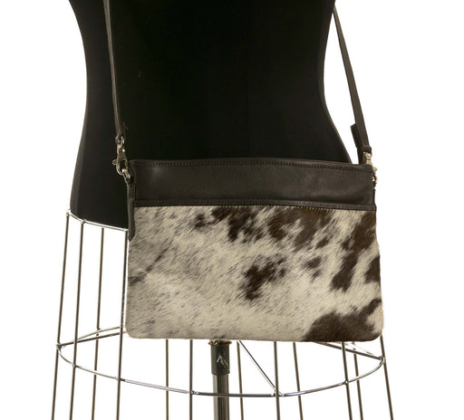 Chocolate & White Cross-Body Cowhide Handbag #16