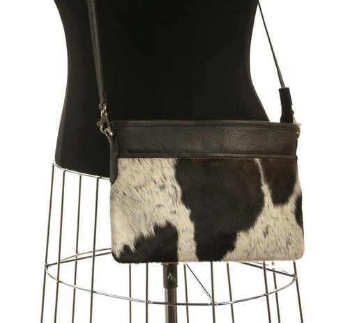 Chocolate & White Cross-Body Cowhide Handbag #18