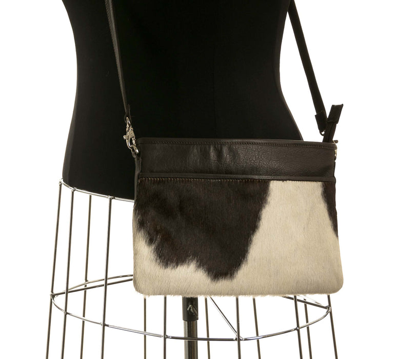 Chocolate & White Cross-Body Cowhide Handbag #19