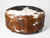 Round ottoman in tri-colour cowhide 85cm x85cm