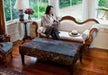 Printed Cowhide Ottoman with Wood Legs 