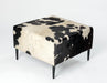 Square cowhide ottoman black and white