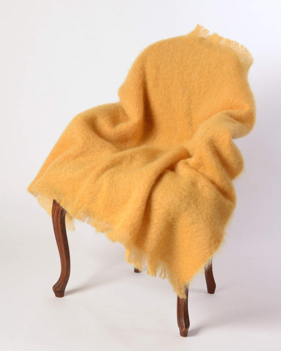 Yellow ochre golden yellow mohair wool blanket