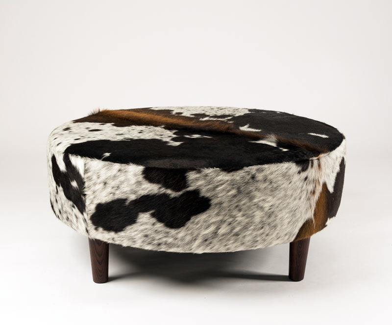 Cowhide Ottoman Round Wood Legs 95x95x40cm