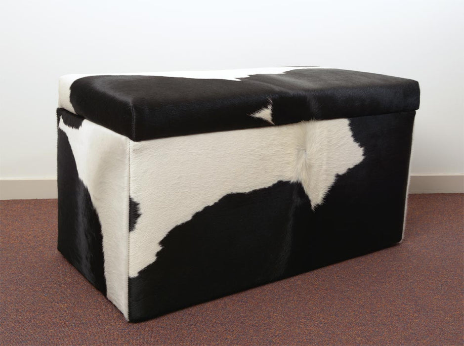 Storage Ottoman Covered in Cowhide 90x50x45cm