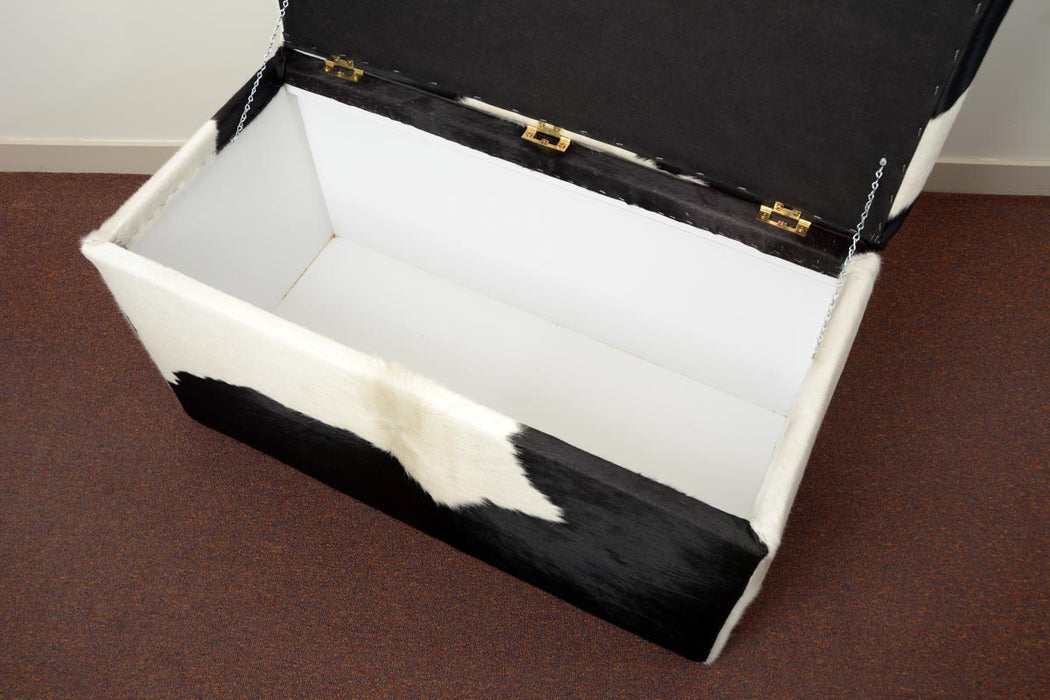 Storage Ottoman inside Covered in Cowhide 90x50x45cm