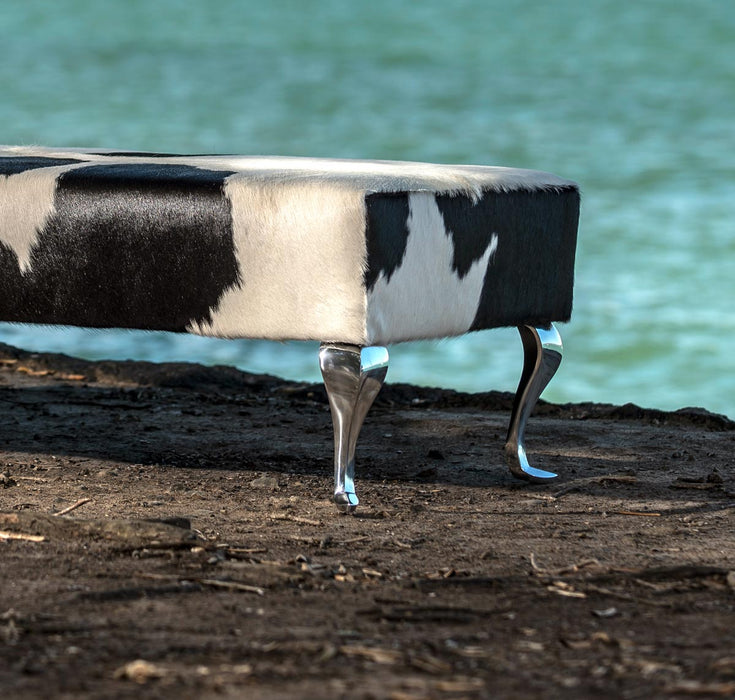 Cowhide Ottoman Black and White with Queen Anne legs 160x55x43.5cm