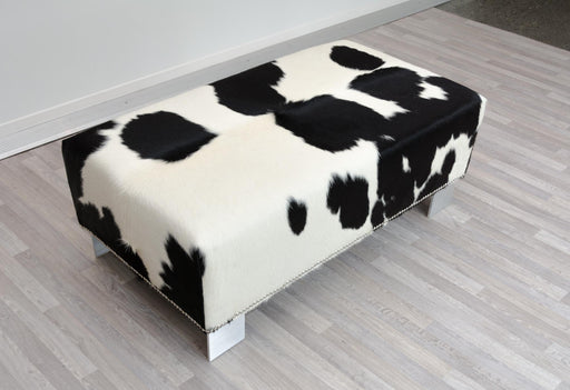 Cowhide Ottoman with Metal Studs and Kyle Legs 110x60x42cm